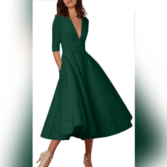 Dresses & Skirts - 🌸Vintage Deep V Neck Cocktail Maxi Dress 3/4 Sl